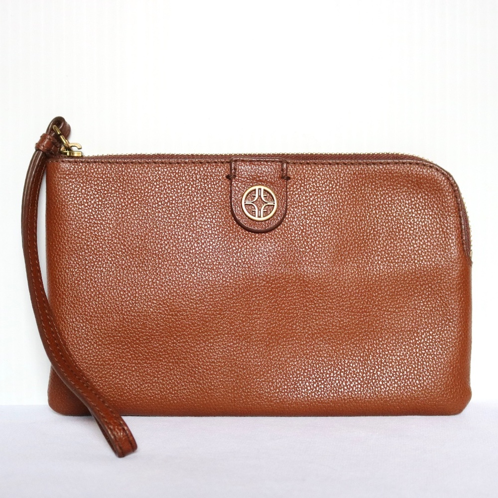 FOSSIL Brown Pebbled Leather Wristlet Zippered Wallet Pouch Spring Summer